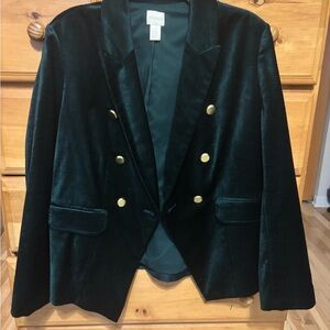 Chico's Dark Green Velvet Blazer with Gold Buttons